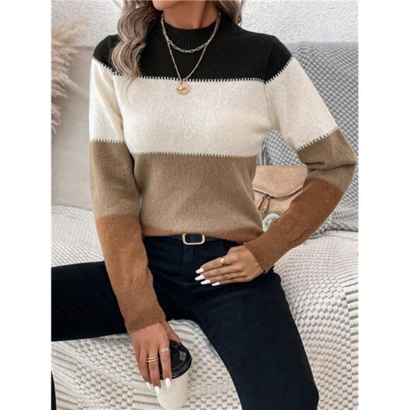 Color Block Mock Neck Sweater - Picture 4 of 5